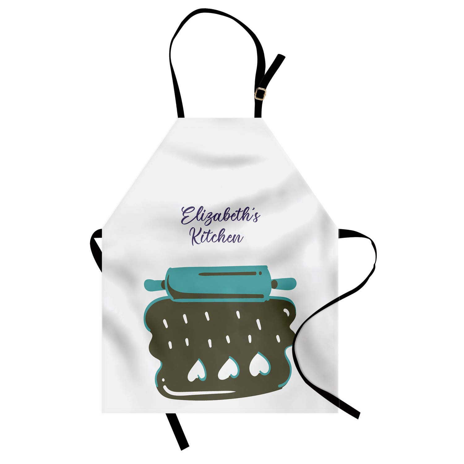 Ambesonne Personalized Chef Apron for Baking & Cooking - Cartoon Love Design with Colorful Rolling Pin Dough Motif - Adjustable Neck Unisex Kitchen Bib - Adult Size Dark Seafoam - Perfect for Home Cooks, Bakers & Culinary Enthusiasts
