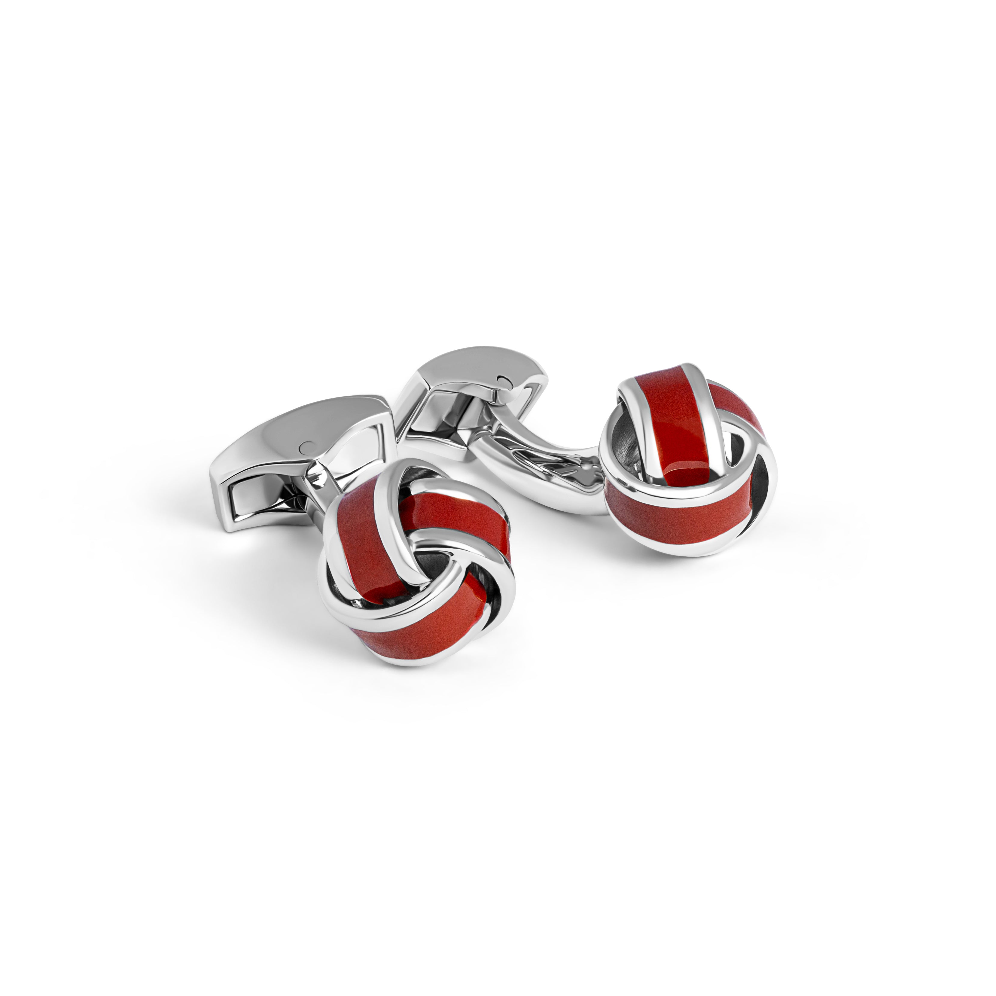Elegant Red Silver Enamel Knot Cufflinks for Men - Classic Wedding, Formal & Business Attire Accessories - Perfect for Suits, Tuxedos & Dress Shirts