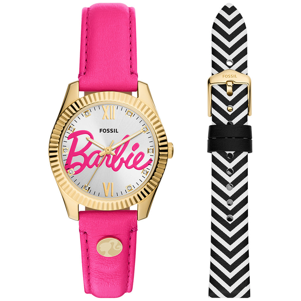 Fossil Barbie SE1109SET Watch - Stylish Pink Leather Band & Rose Gold Case for Women - Perfect for Casual Wear, Office & Special Occasions