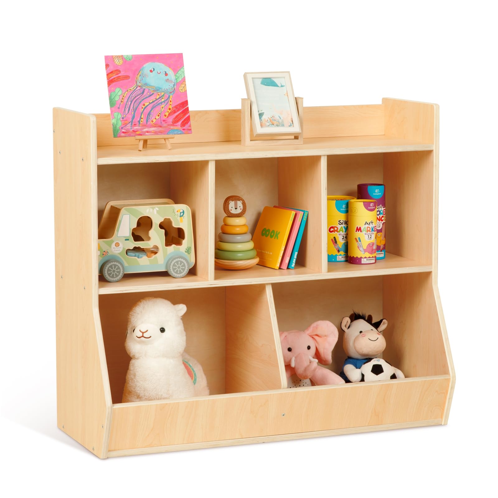 2 in 1 Kids Bookshelf & Montessori Toy Storage Organizer - Sturdy Nursery Bookcase for Children's Bedroom, Playroom, Kindergarten & Classroom - Perfect for Organizing Books, Toys & Learning Materials
