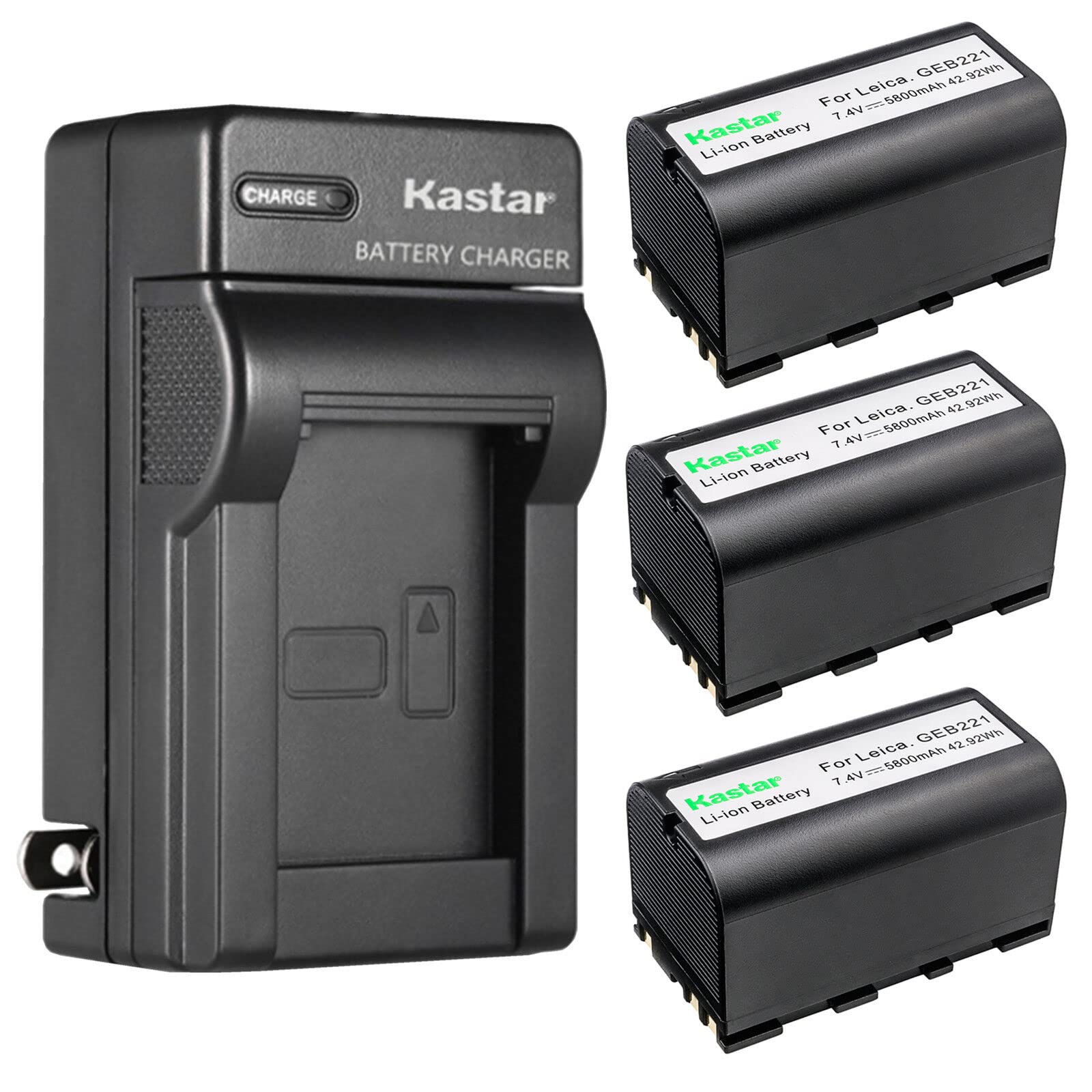 Kastar 3-Pack Replacement Battery and AC Wall Charger for Leica GRX1200 GX1200 Piper 100/200 RX1200/900 SR20 TS02-16 TC1200 TS1200 TPS1200 Total Station - Perfect for Surveying Construction and Engineering Projects