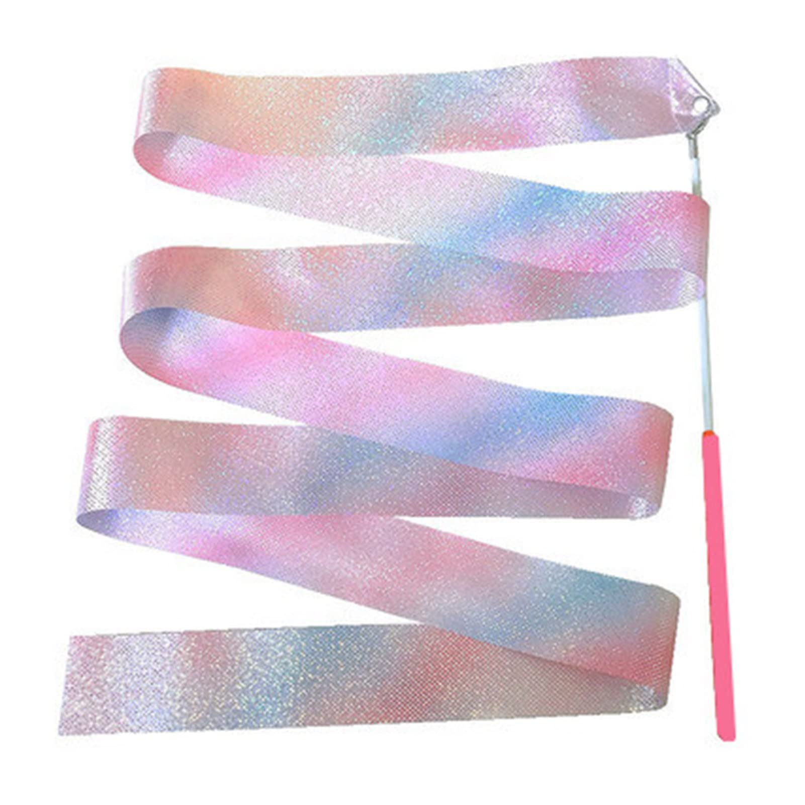 ZZSRJ 1 Glitter Gymnastics Ribbon - 4M Rainbow Dance Ribbon for Rhythmic Gymnastics, Ballet, and Training | Pink Color | Perfect for Performances, Competitions, and Dance Practice