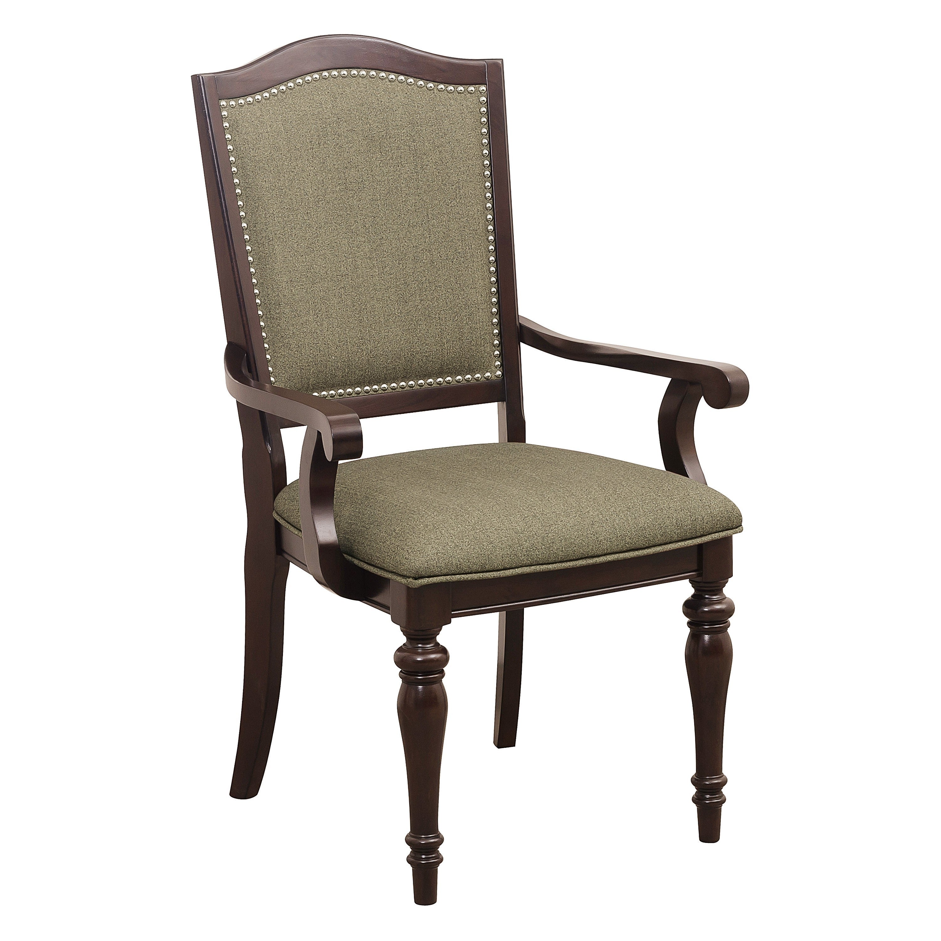 Dark Cherry Finish Wooden Armchairs Set of 2 - Upholstered Seat & Back with Nailhead Trim - Living Room Furniture for Home Decor, Dining Room Chairs, Lounge Seating