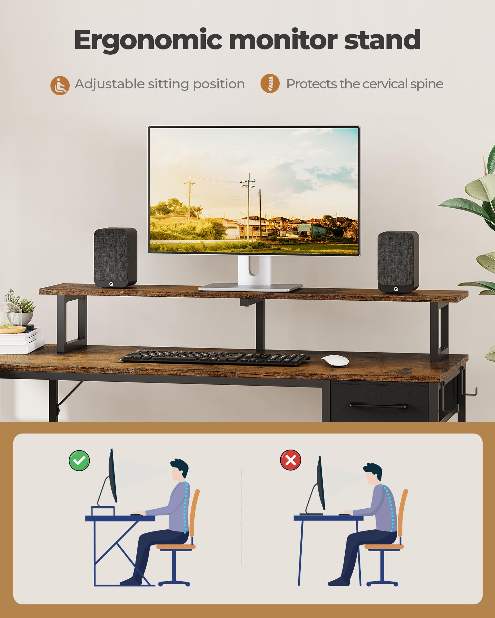KIMENICH Reversible L-Shaped Corner Gaming Desk with LED Lights & Power Outlet - Home Office PC Workstation with Storage Drawers & Hooks (Brown) | Perfect for Small Spaces, Gaming Setups & Remote Work