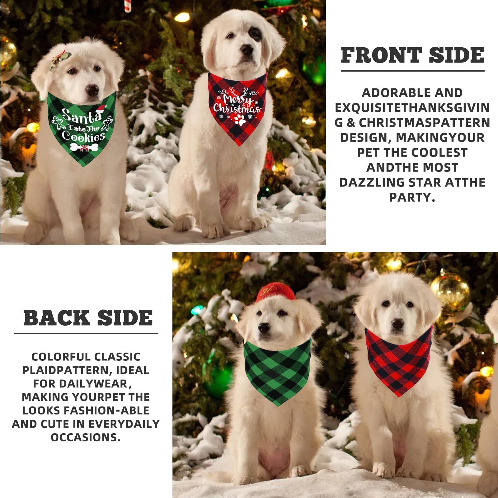 4 Pack Christmas Dog Bandanas - Classic Plaid Holiday Pet Scarf for Medium & Large Dogs - Perfect for Xmas Photos, Parties & Festive Gift Giving