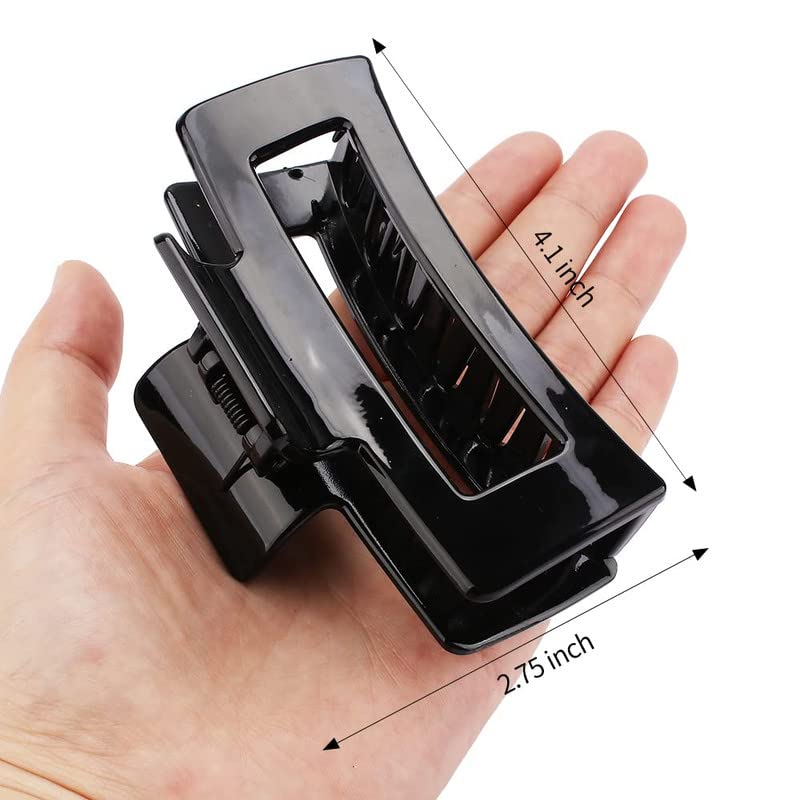 Shidara Large Hair Claw Clips for Thick Hair - Non-Slip Acrylic Banana Clips, Rectangular Jaw Hair Clips for Women & Girls (4-Piece Set) - Perfect for Ponytails, Buns & Everyday Hairstyles
