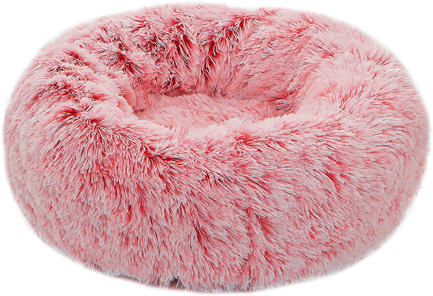 Calming Donut Dog Bed Medium - Plush Round Anti-Anxiety Pet Bed for Dogs & Cats, Marshmallow Soft Faux Fur Cushion (24 Inch, Pink) - Perfect for Anxiety Relief, Cuddling & Cozy Napping in Living Room or Bedroom