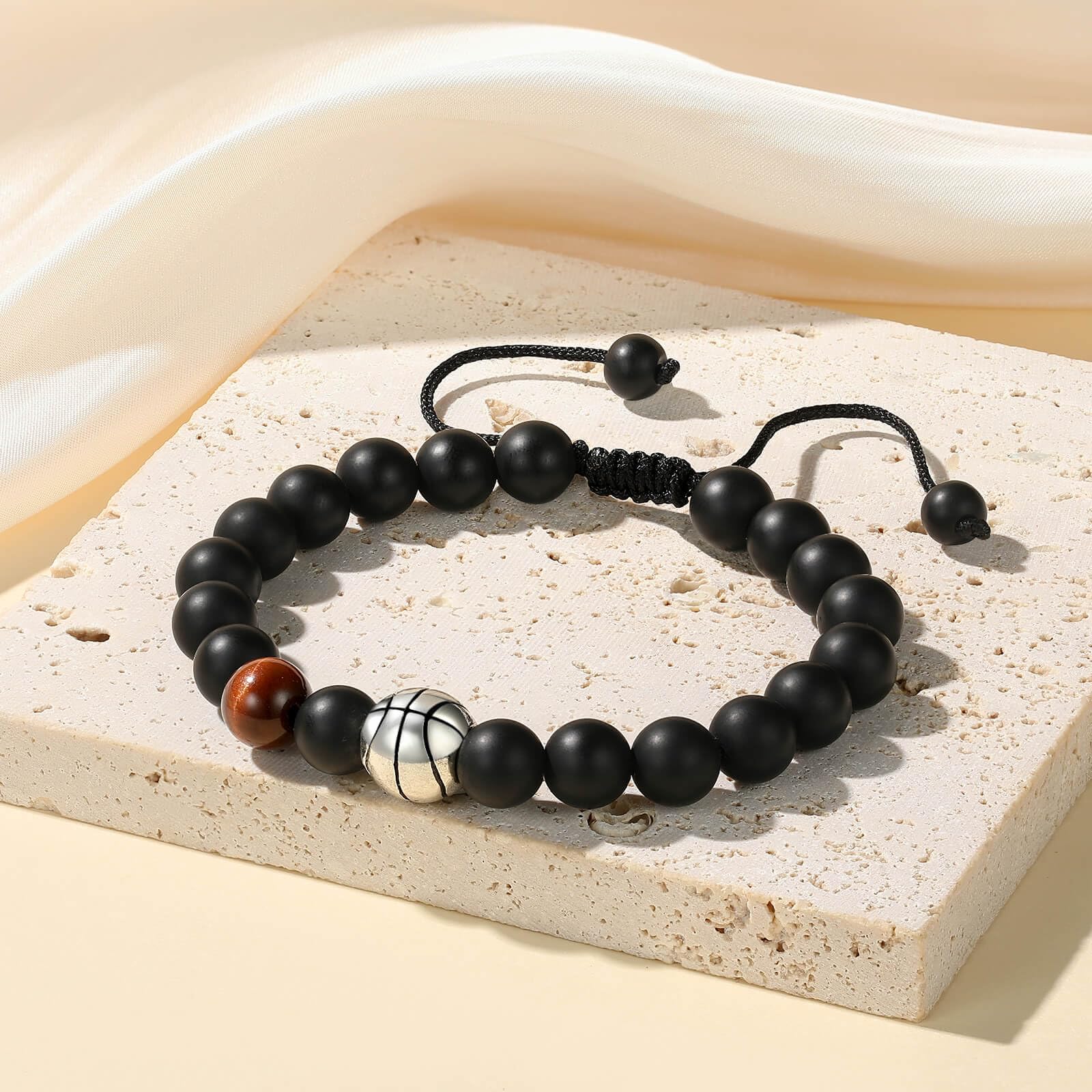 MIXJOY Black Beads Sports Bracelet for Boys - Baseball Basketball Soccer Player Gift for Grandson Son - Birthday Christmas Present for Kids Age 6-16 - Perfect for Game Day, Training & School Activities