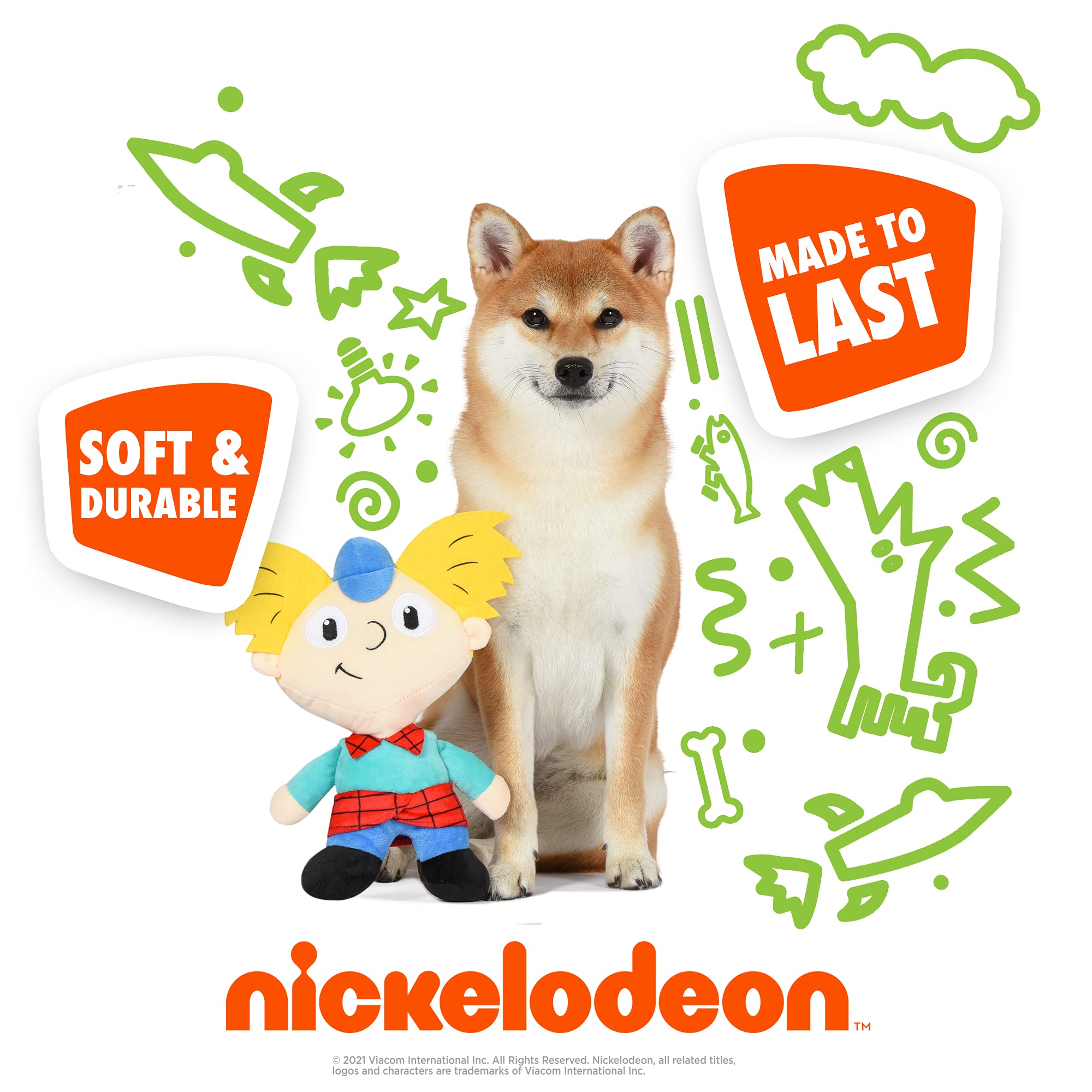 Nickelodeon Hey Arnold Plush Dog Toy - 9 Inch Soft Fabric Medium Dog Chew Toy for Small & Large Dogs | 90s Cartoon Collectible Pet Toy | Perfect for Playtime, Training Rewards & Nostalgic Gifts