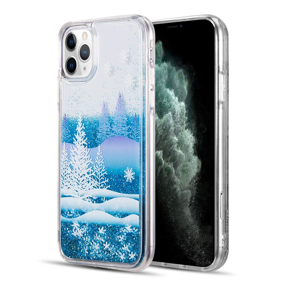 Bling Waterfall Liquid Glitter Phone Case for iPhone 12 & 12 Pro - Winter Wonderland Design, Clear Transparent Protective Cover | Perfect for Parties, Holidays & Festive Occasions