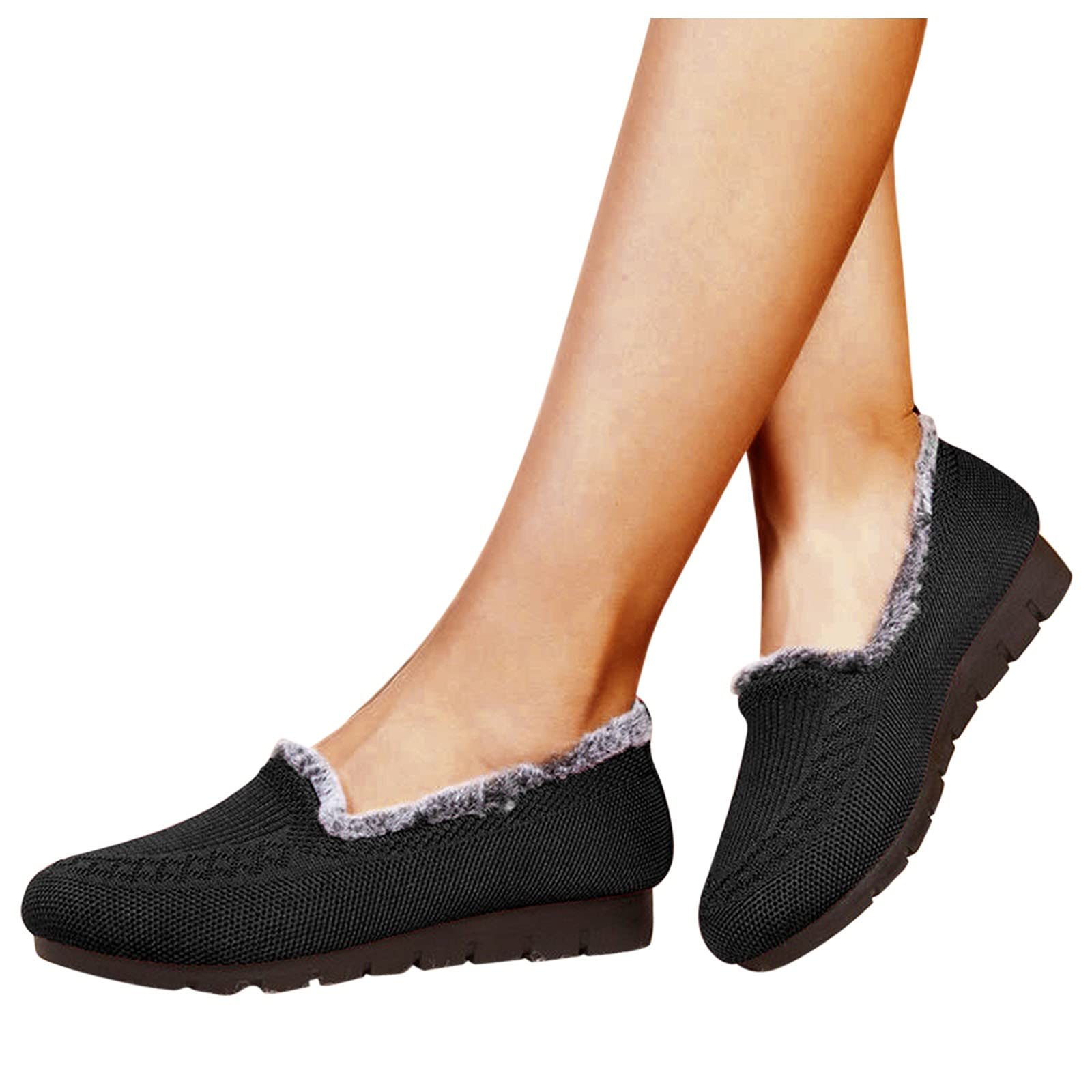 Aniywn Women's Faux Fur Lined Loafers - Memory Foam House Slippers with Breathable Design - Cozy Indoor/Outdoor Slip-On Moccasins for Home, Office & Travel Comfort