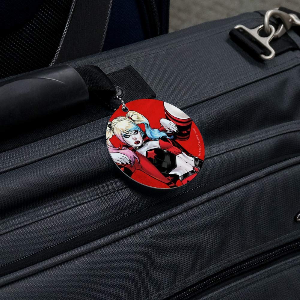 Harley Quinn Character Round Luggage ID Tag - Durable Suitcase Name Tag for Travel Bags & Carry-Ons - Perfect for Cosplay, Comic Con & Harley Quinn Fans