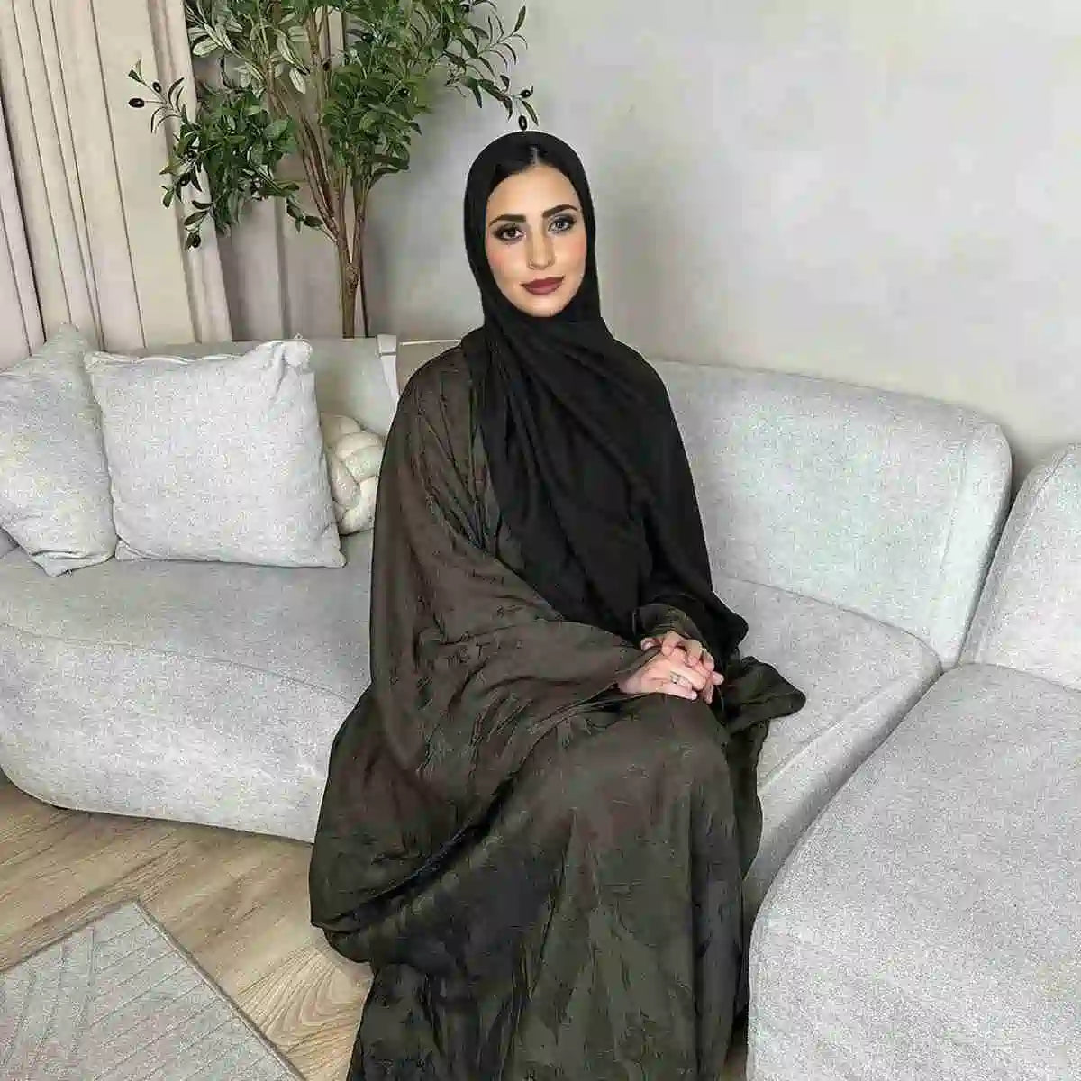 Elegant 3D Jacquard Satin Abaya Dress #25002 - Modest Islamic Prayer Dress for Women, Perfect for Eid, Ramadan & Special Occasions