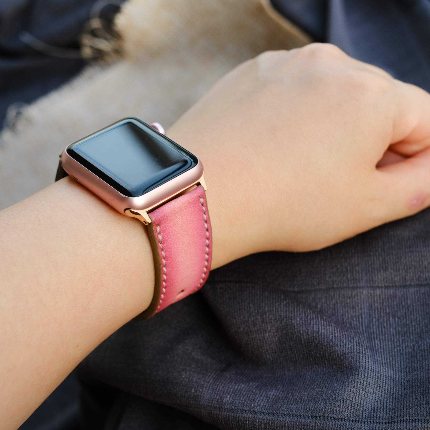 Premium Genuine Leather Apple Watch Band for 38mm 40mm 42mm 44mm - Compatible with Series 2/3/4/5/6/SE - Hand-Stitched Durable Replacement Strap for Workout, Office & Everyday Wear