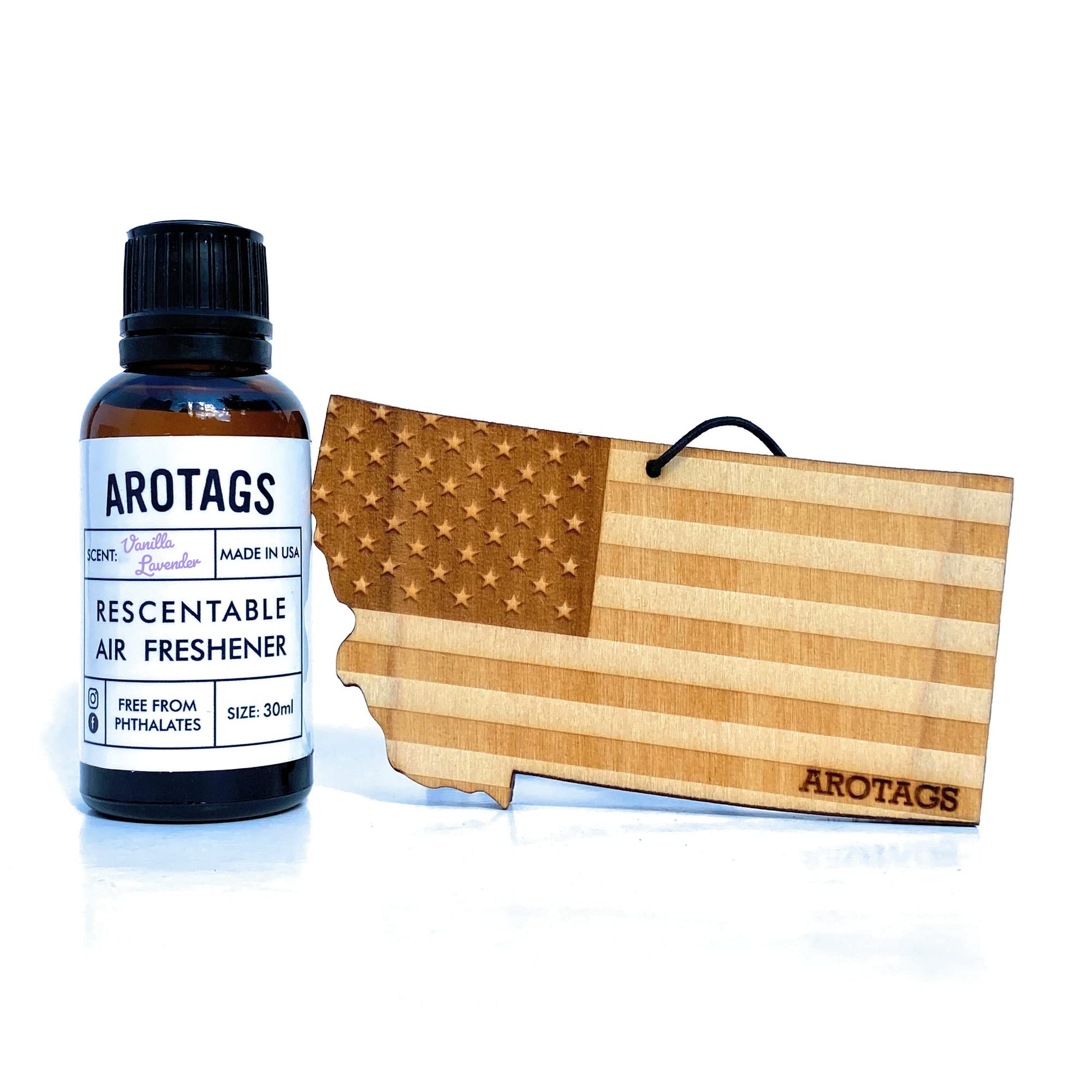 Montana Patriot Wooden Car Air Freshener - Long Lasting Vanilla Lavender Scent (365+ Days) - Includes Hanging Mirror Diffuser & Fragrance Oil - 100% American Made - Perfect for Cars, Trucks, RVs & Home Décor