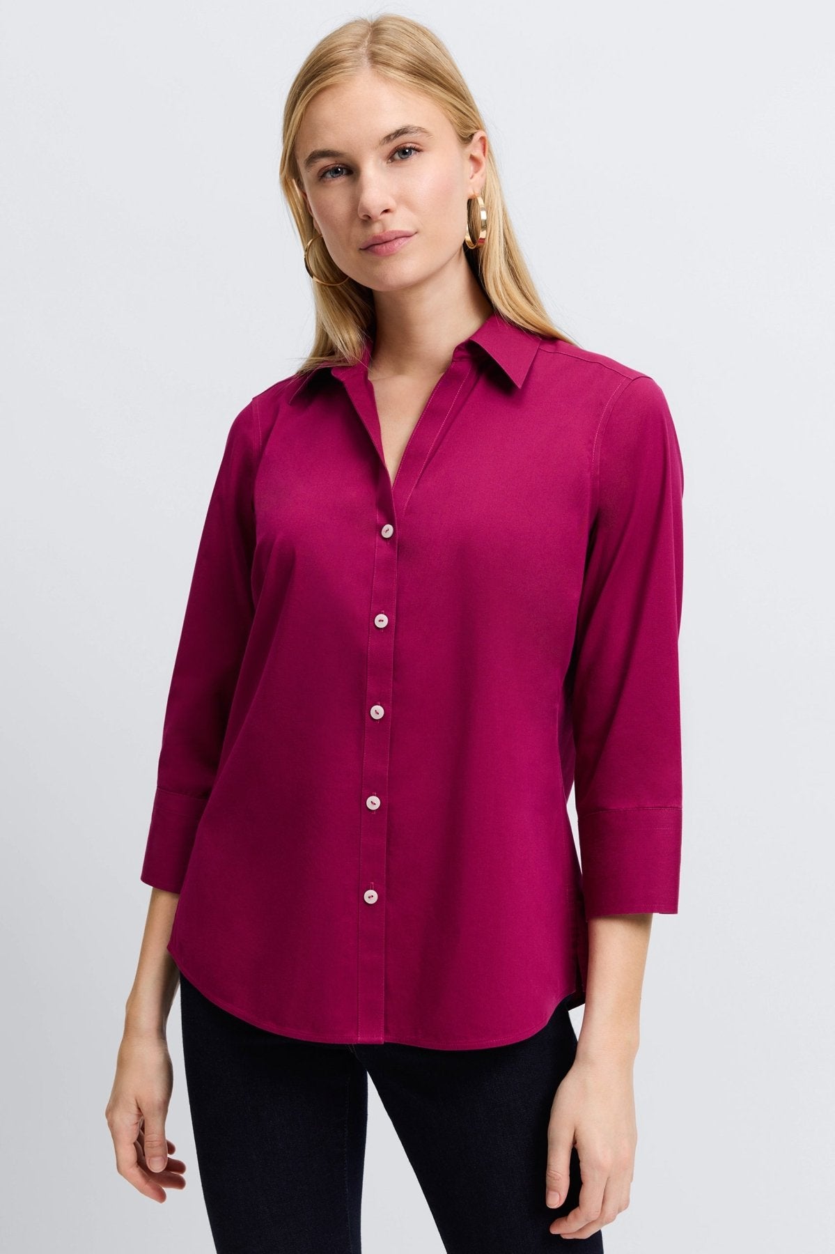Mary No Iron Stretch 3/4 Sleeve Shirt - Wrinkle-Free Comfort Blouse for Women - Perfect for Office, Travel & Casual Wear