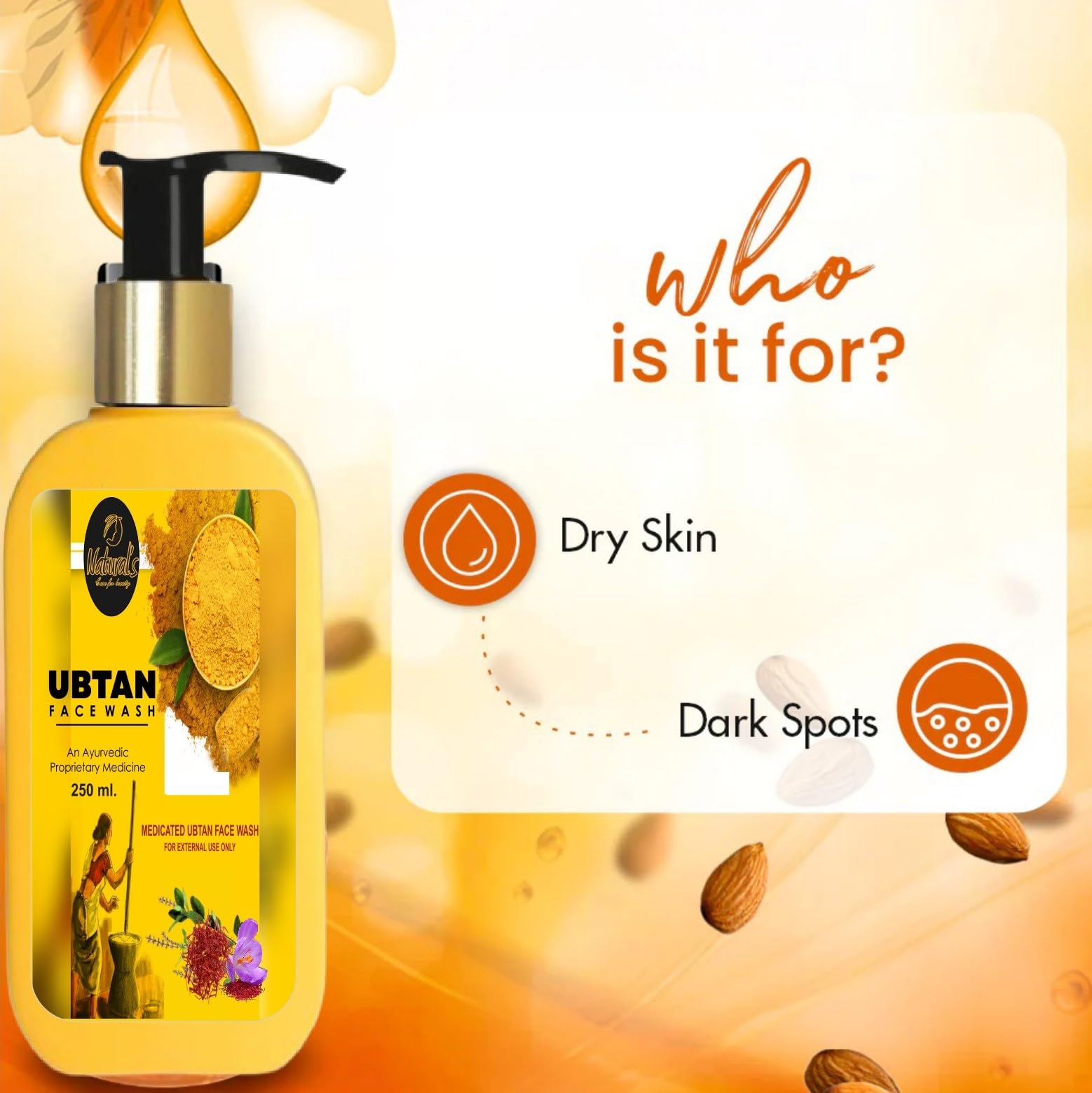 Natural's Care for Beauty Ubtan Face Wash 250ml - Herbal Cleanser for Glowing Skin | Daily Use for Acne, Dark Spots & Brightening | Perfect for Morning & Night Routine