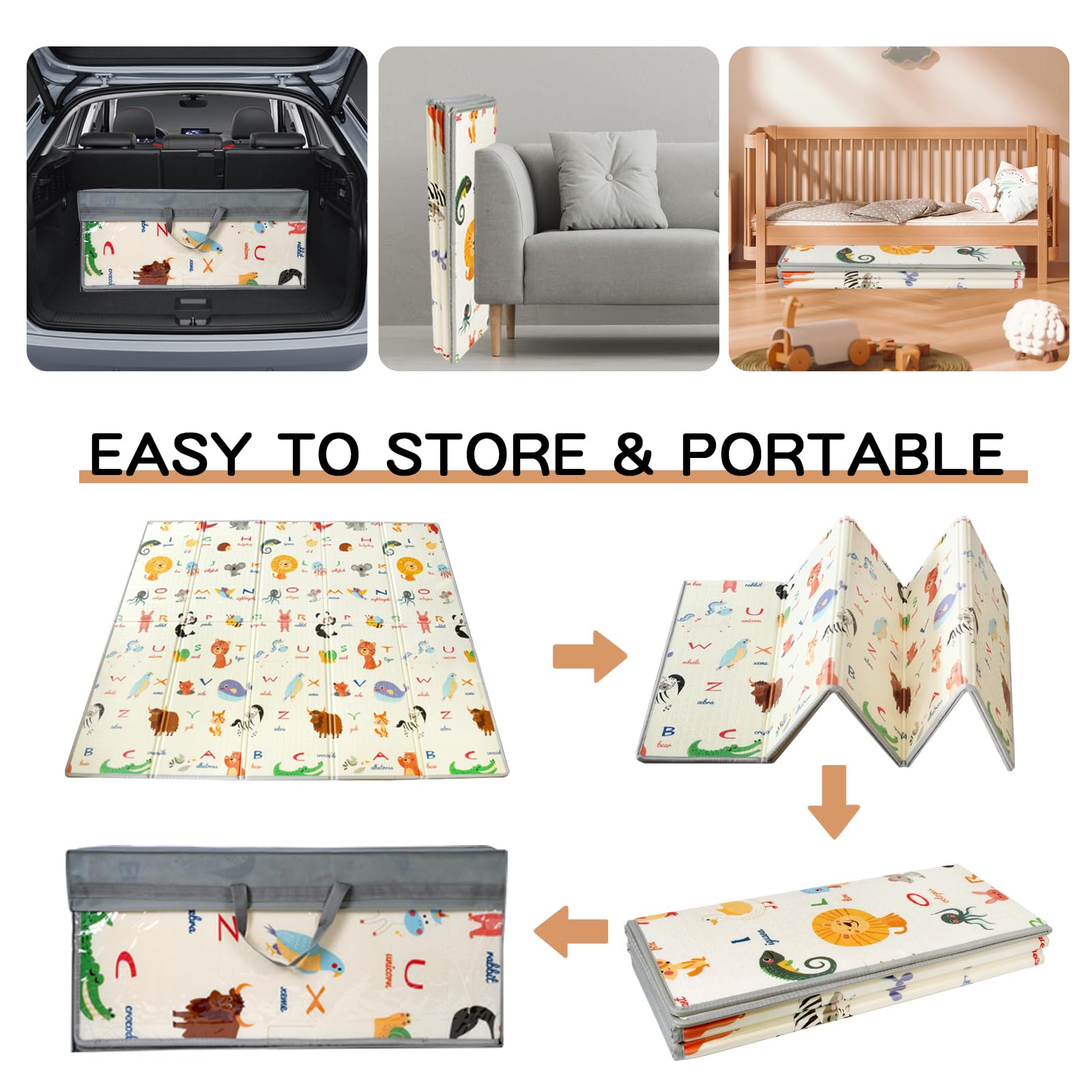 Premium Baby Play Mat for Floor - 79”×71” Extra Large Foldable Waterproof Foam Playmat for Infants | Tummy Time, Crawling & Playpen Activities | Non-Toxic Thick Cushion with Travel Bag (Animal Print) - Perfect for Nursery, Daycare & Travel Use