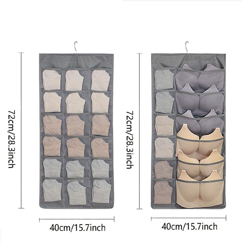 Mesh Closet Hanging Organizer with Rotating Metal Hanger - Dual Sided Wall Shelf Wardrobe Storage Bags for Bra, Underwear, Socks - Space Saving Oxford Cloth Organizer (Gray) - Perfect for Bedroom, Closet & Dorm Organization