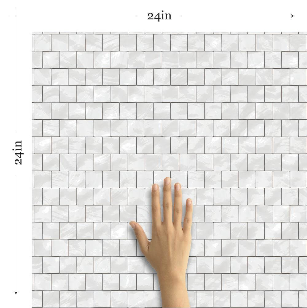 White Geometric Tile Peel and Stick Removable Wallpaper - Self-Adhesive Wall Decal for Kitchen Backsplash, Bathroom, Living Room & Bedroom Decor