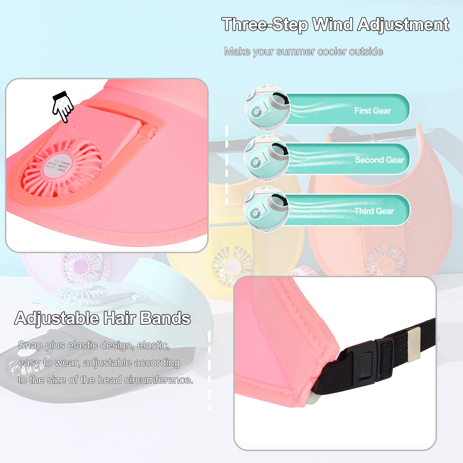Women's Sun Visor Hat with Built-in Cooling Fan - UV Protection Outdoor Sports Hat for Running, Golf, Hiking & Beach Activities