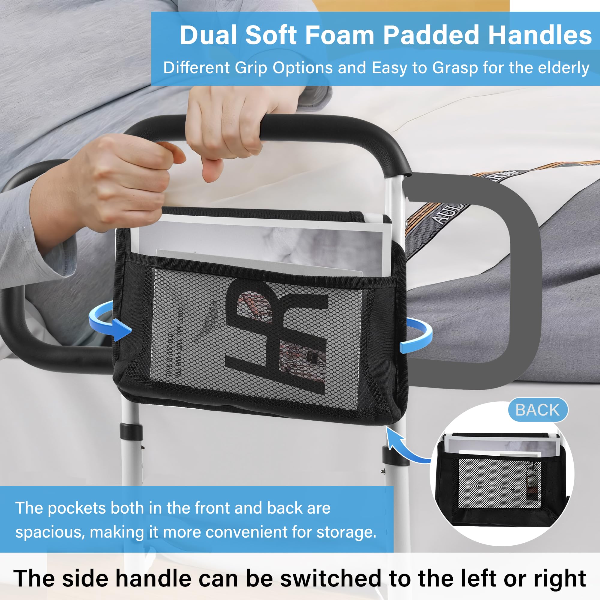 Adjustable Bed Safety Rails for Elderly Adults - Sturdy Bed Guard Rail with Storage Bag & Side Handle - Universal Bed Assist Bar Fits King, Queen, Full & Twin Size Mattresses - Ideal for Fall Prevention & Home Care Assistance