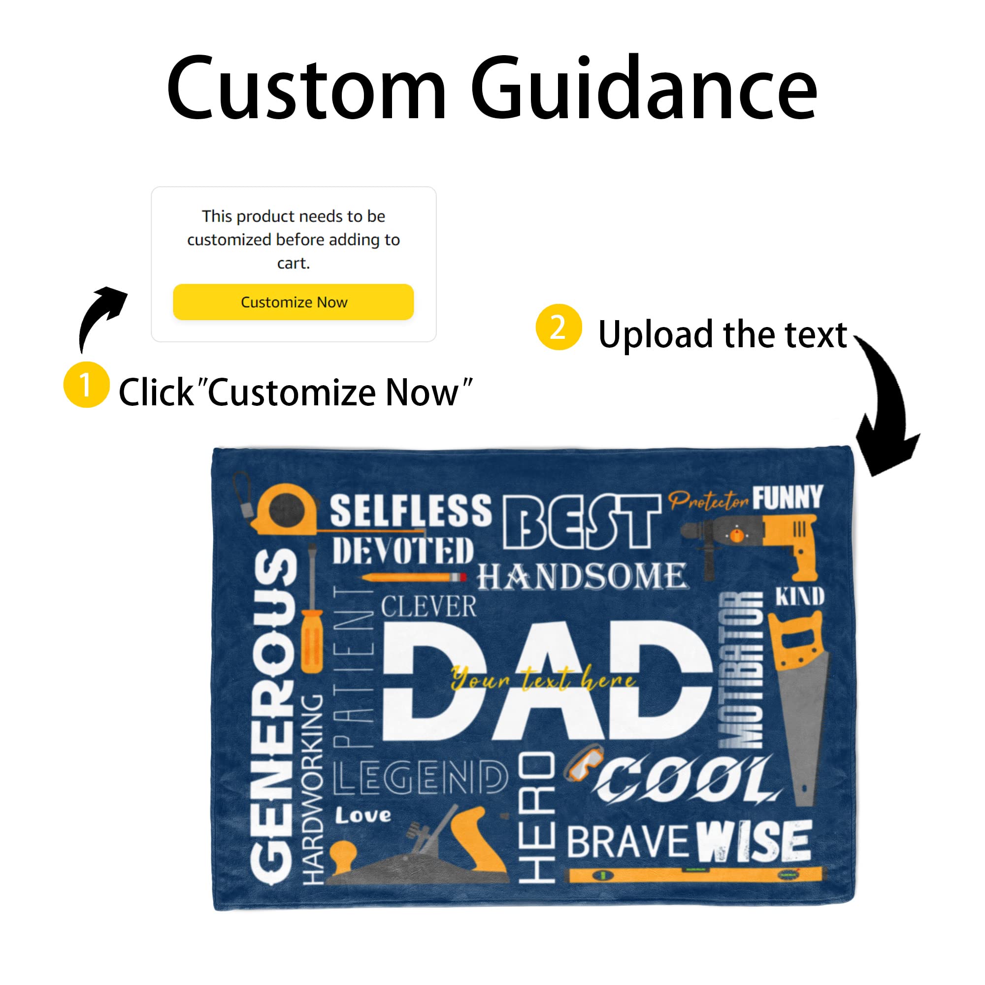 Custom Personalized Text Blanket for Dad - 60x80 Inch Throw Blanket with Name - Unique Father's Day, Birthday & Memorial Gift for Dad - Cozy & Heartwarming Gift for Home, Office & Travel