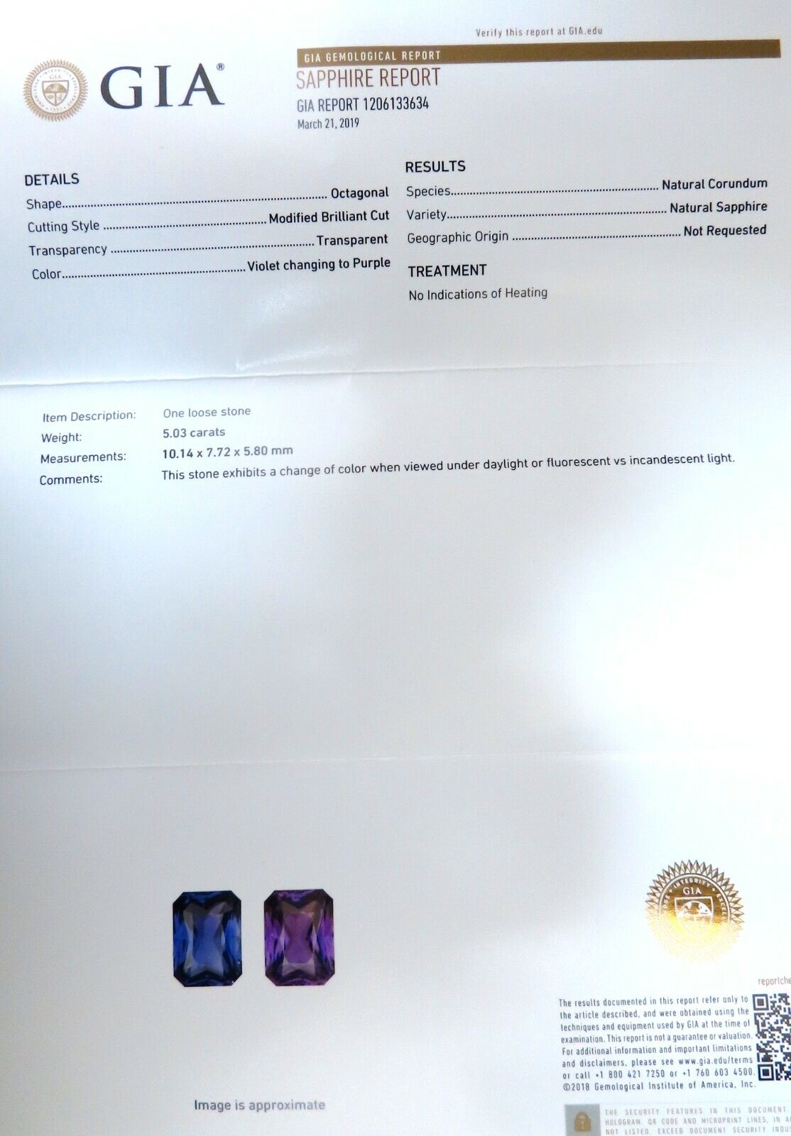 GIA Certified 5.03 Carat Natural No Heat Color Change Purple Violet Sapphire Ring - Elegant Engagement & Wedding Jewelry for Women