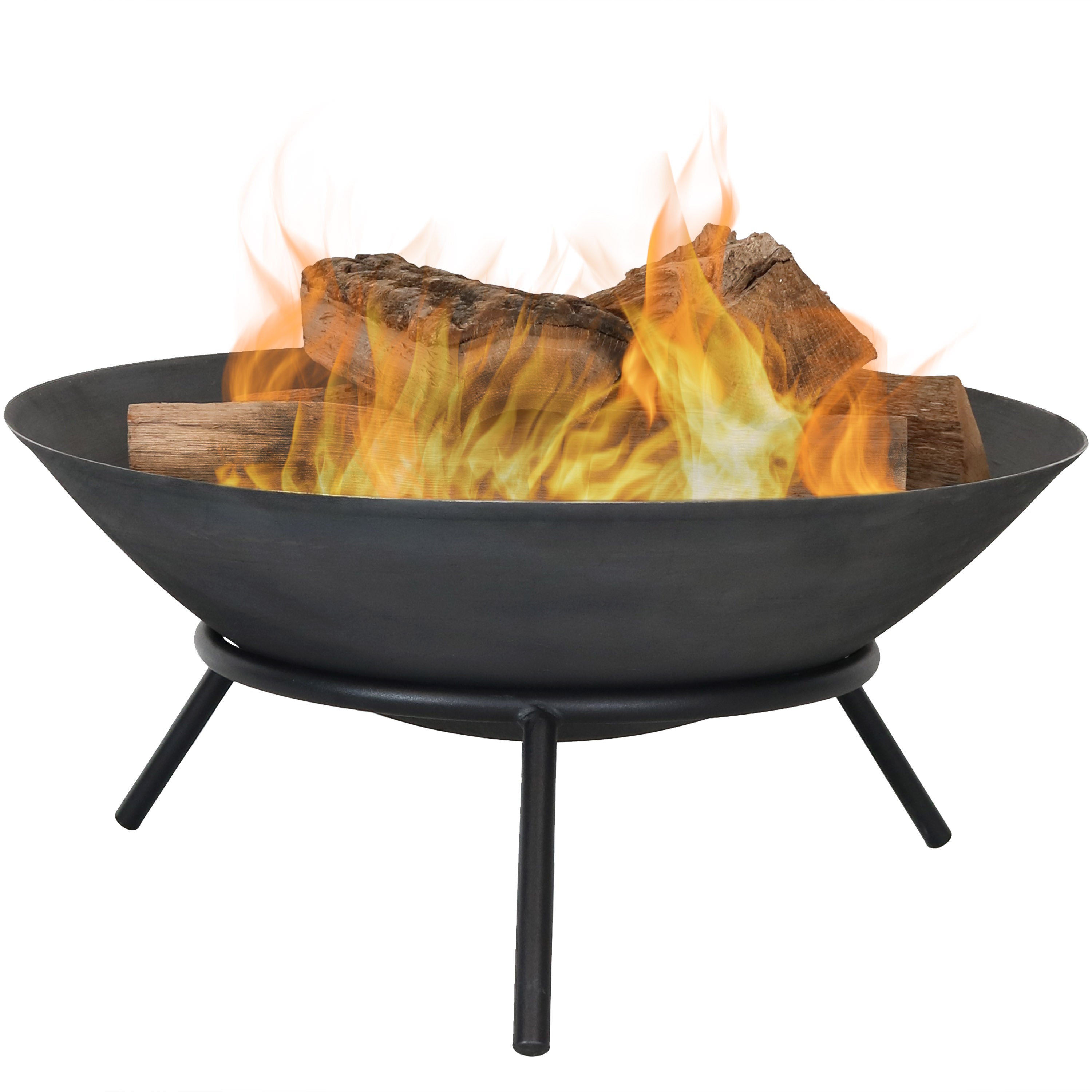 Sunnydaze 22-Inch Raised Cast Iron Fire Pit Bowl with Durable Steel Finish - Perfect for Backyard, Patio, and Camping Outdoor Gatherings