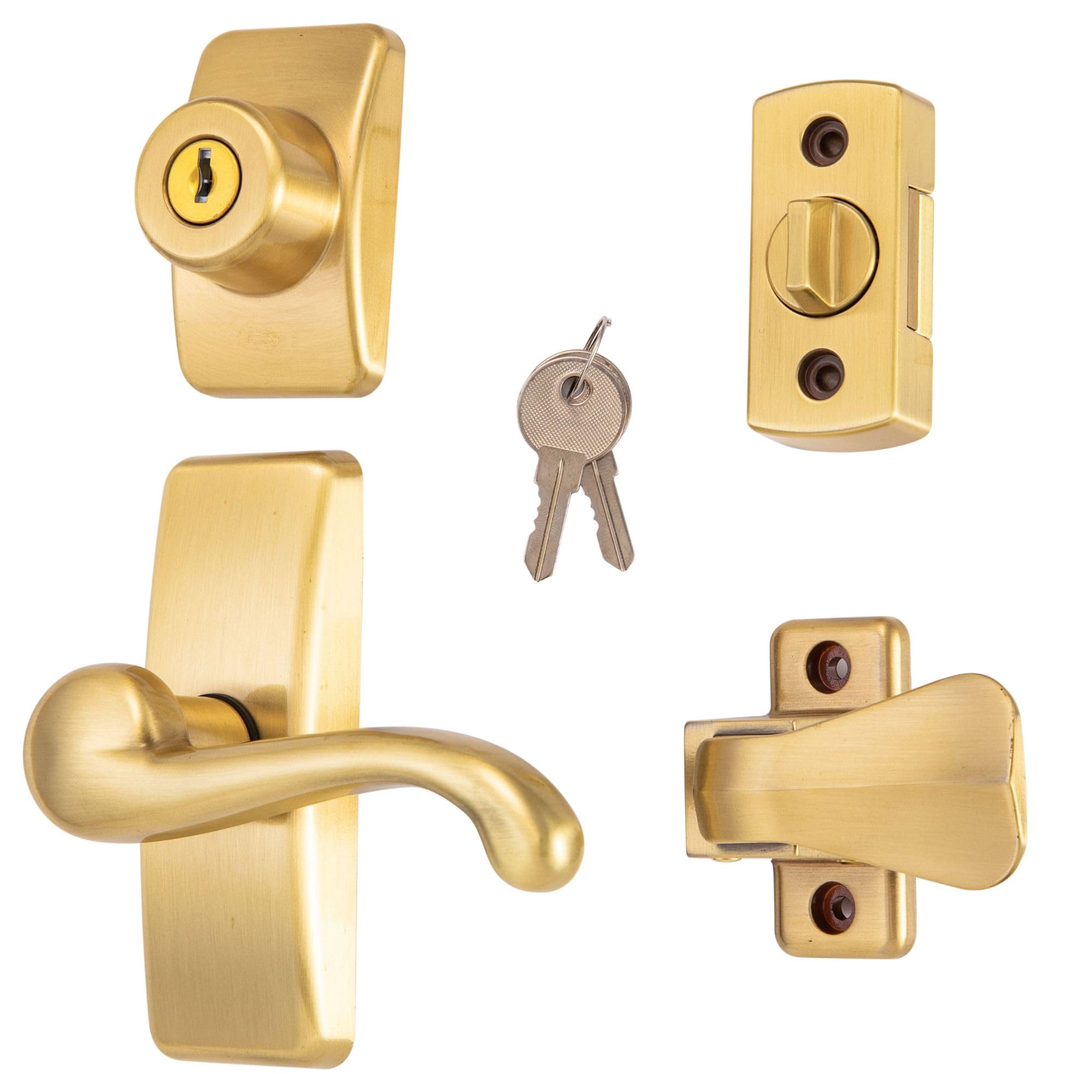 Storm & Screen Door Handle with Deadbolt Lock - Secure Replacement for Storm & Screen Doors, Satin Gold Finish | Perfect for Home Security & Patio Screen Door Protection