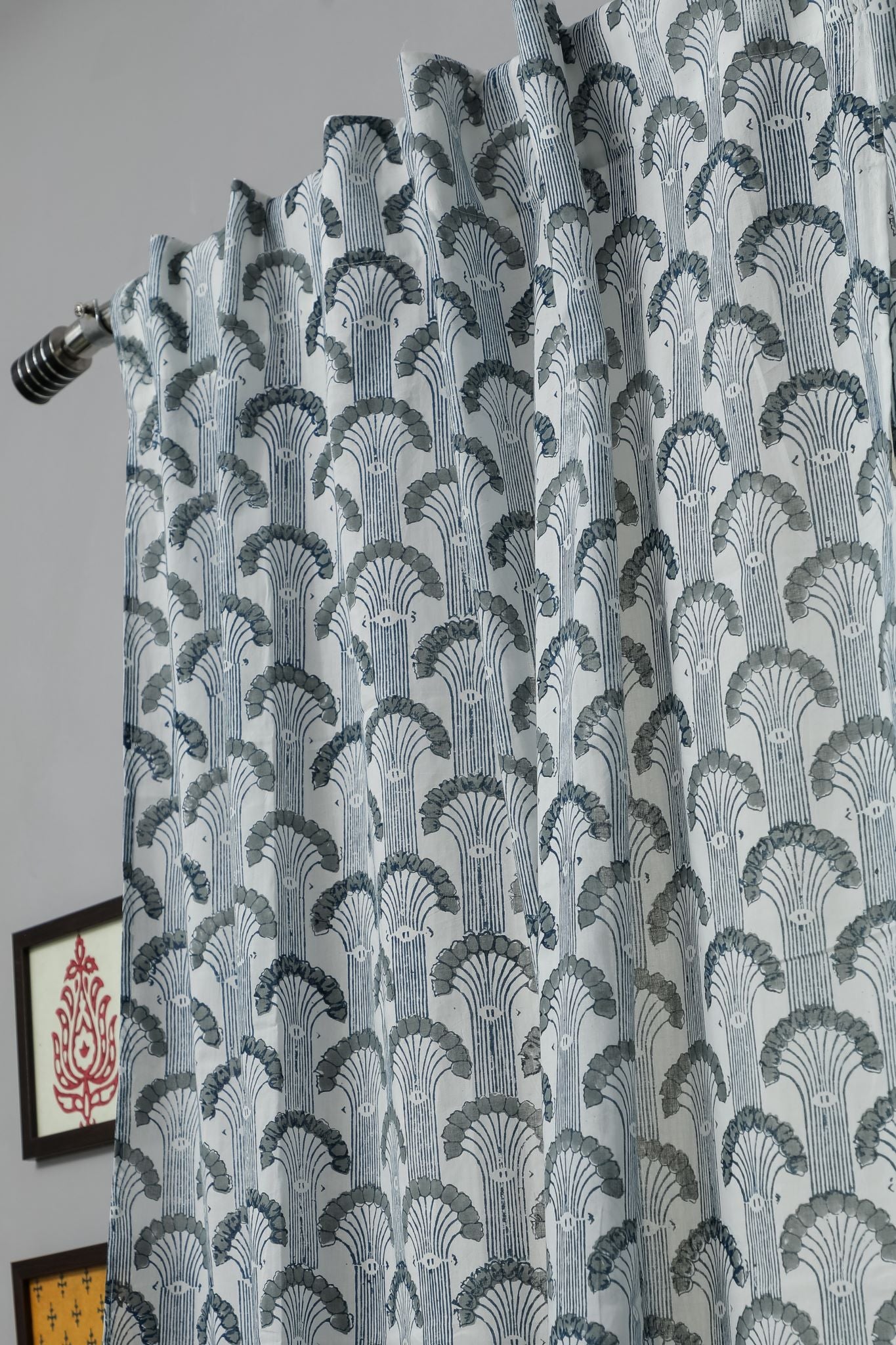 Sargasso Blue Handblock Printed Cotton Window Curtains - Premium Handmade Indian Drapes for Living Room & Bedroom - Light Filtering & Privacy Window Treatments