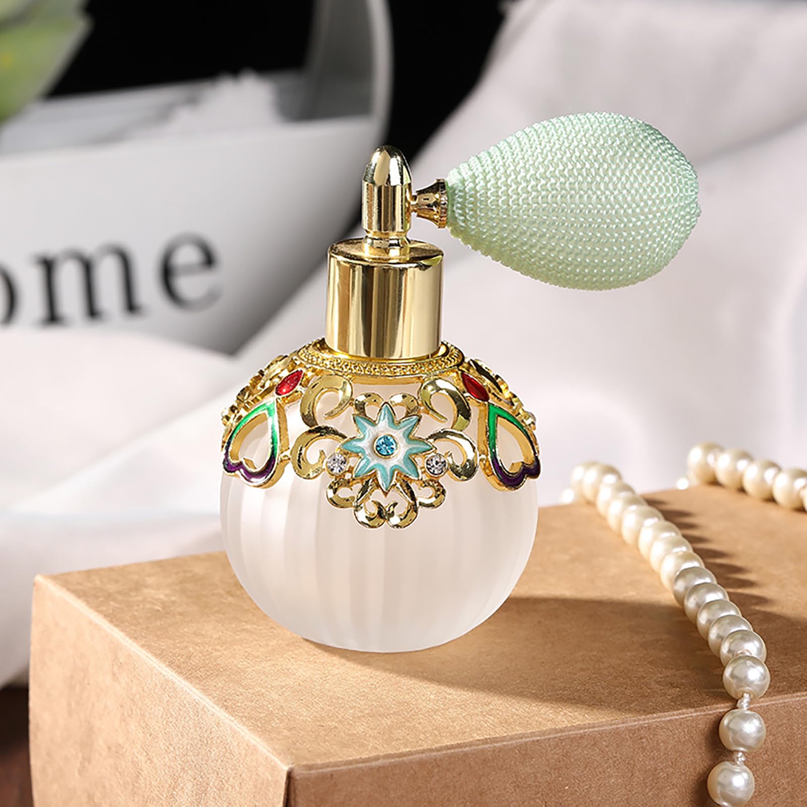 50ml Empty Glass Perfume Spray Bottle - 1 Pack Refillable Vintage Perfume Atomizer with Golden Cap | Perfect for Travel, DIY Fragrances & Essential Oil Diffuser