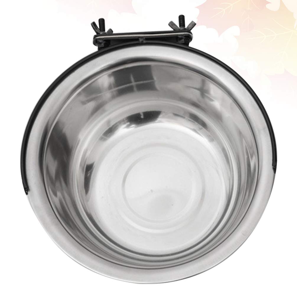 STOBOK Stainless Steel Hanging Pet Bowls - 600ml Large Feeder Dishes for Dogs, Cats, Birds & Parrots - Durable Cage Kennel Crate Food & Water Bowls (Silver) - Perfect for Travel, Camping & Home Use