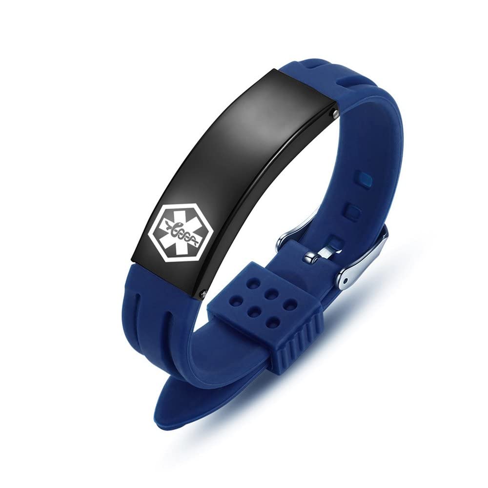 Adjustable Medical Alert Bracelet for Men & Women - Sport Silicone ID Bracelet with Free Engraving (8.5 Inches) - Ideal for Emergency Health Identification During Sports & Outdoor Activities