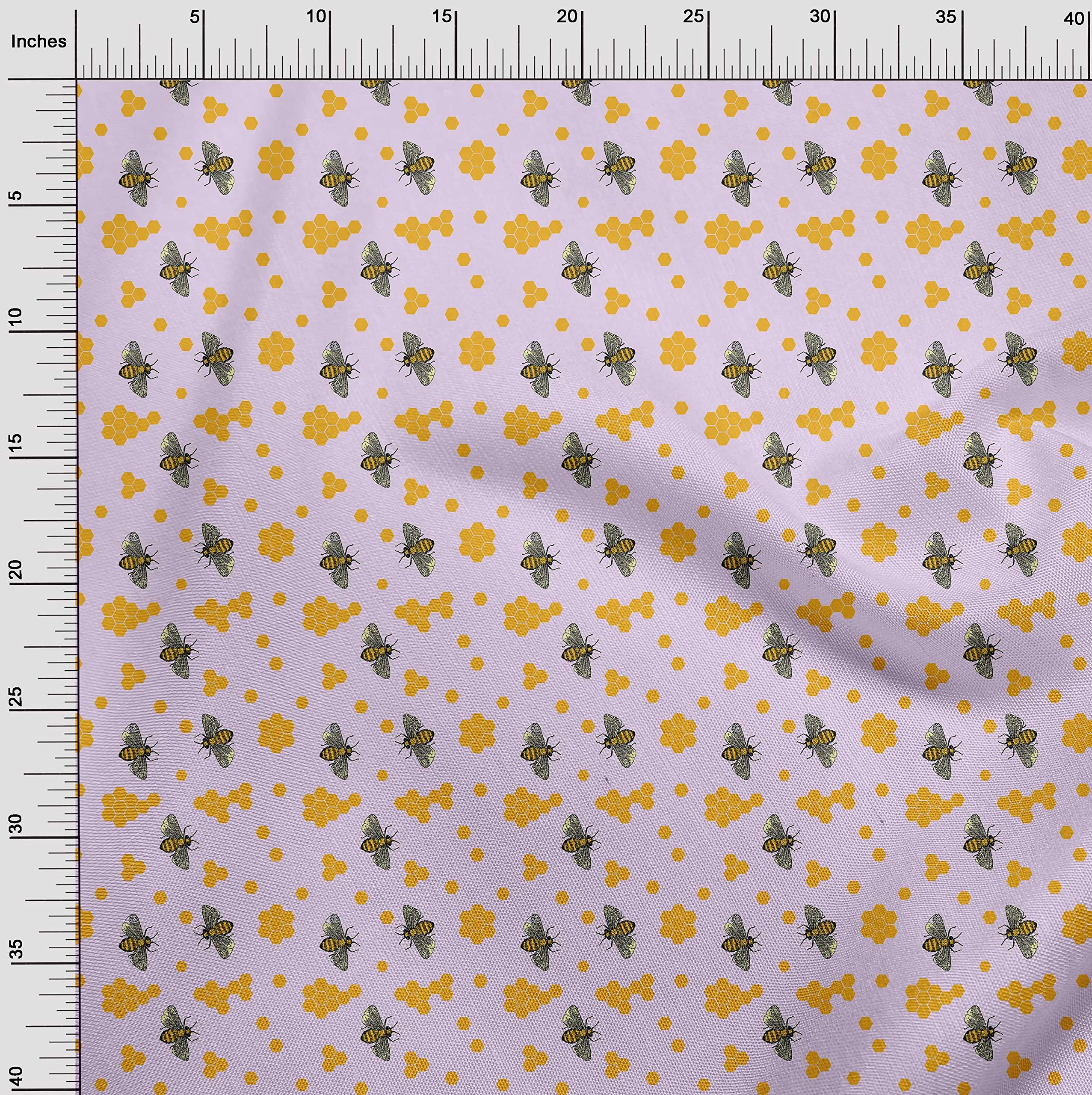 oneOone Velvet Light Pink Honey Bees Print Fabric by The Yard - 58 Inch Wide Soft Dress Material for DIY Clothing, Home Decor & Craft Projects