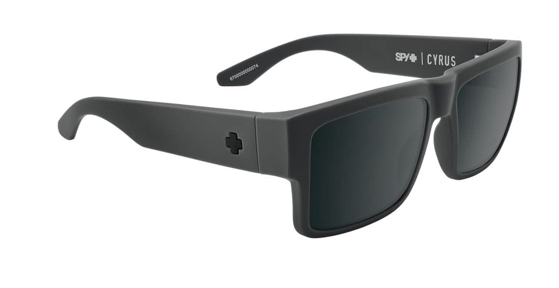 Spy Cyrus Polarized Sunglasses - Soft Matte Dark Gray Frame with Happy Lens + Hard Case | UV Protection for Driving, Fishing & Outdoor Activities