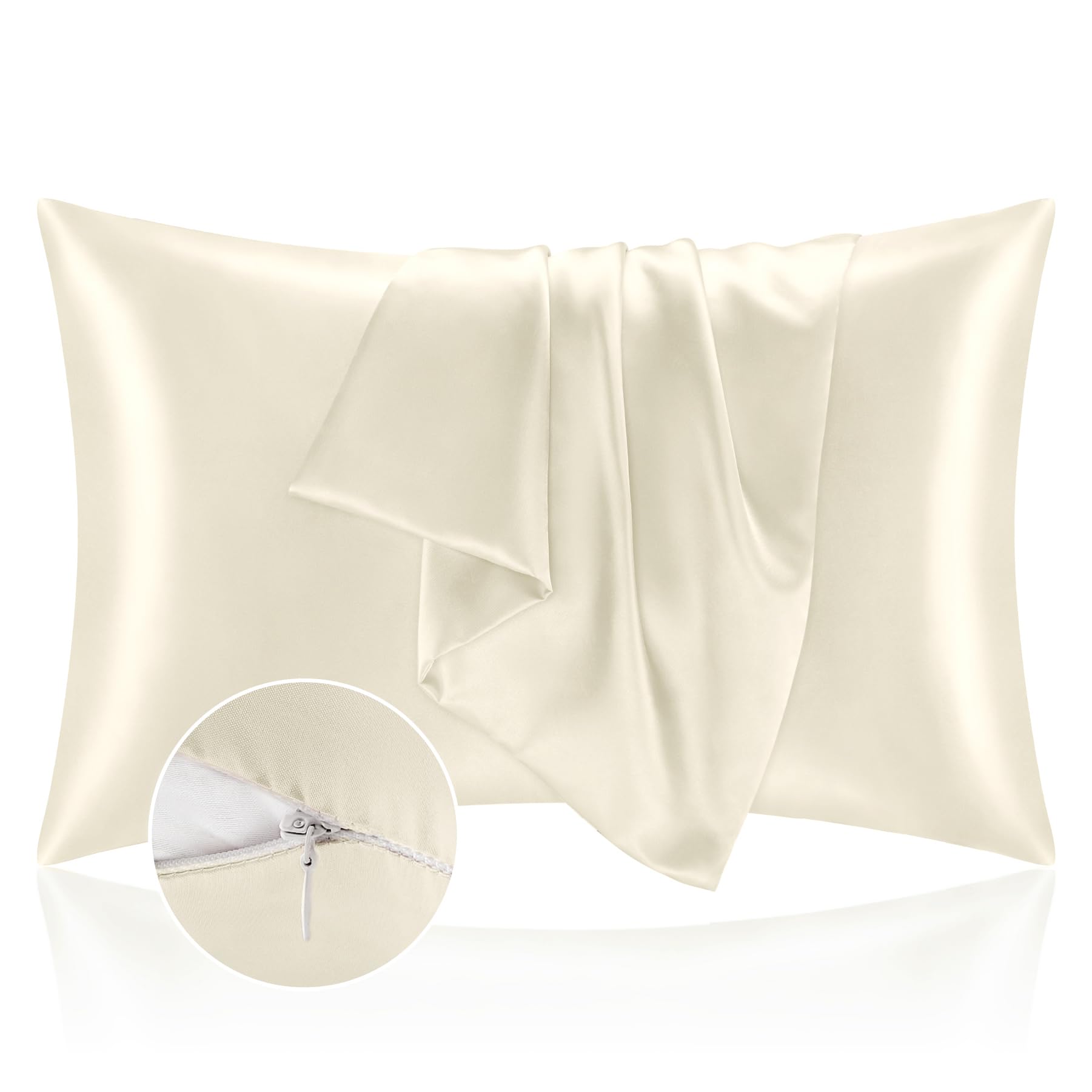 BEDELITE Satin Pillowcase with Zipper 2 Pack - Super Soft & Cooling Silk-like Standard Pillow Cases (20x26 Inches) for Women & Men - Perfect for Hair Care, Skin Protection & Better Sleep