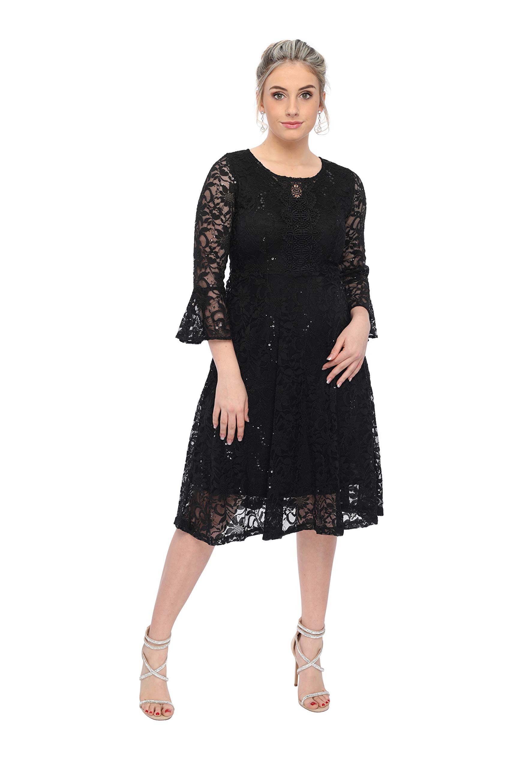 SLEEKTRENDS Women's Elegant Lace Cocktail Dress - Crew Neck Formal Bridesmaid Dress with Sequin Details | Perfect for Weddings, Parties, and Special Occasions