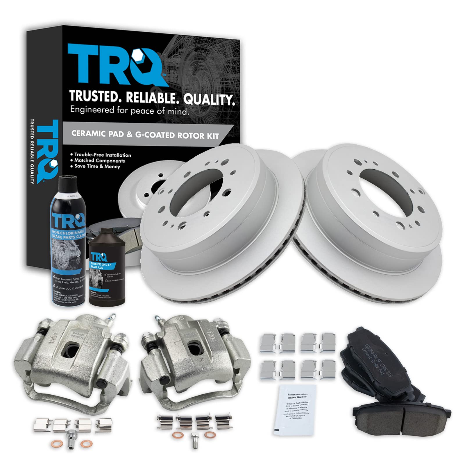 TRQ Premium Ceramic Brake Pad & Rotor Kit with G-Coating - Compatible with 2008-2015 Toyota Sequoia & 2007-2015 Tundra - Includes Brake Caliper & Chemical Kit for Smooth Stopping Power - Perfect for Daily Commuting, Towing, and Off-Road Adventures