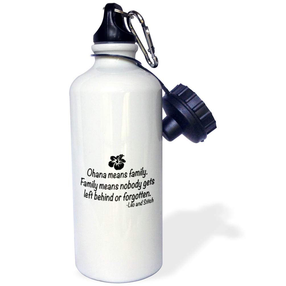 3D Rose Ohana Means Family Sports Water Bottle - 21 oz Insulated Stainless Steel Water Bottle for Gym, Hiking & Outdoor Activities - White