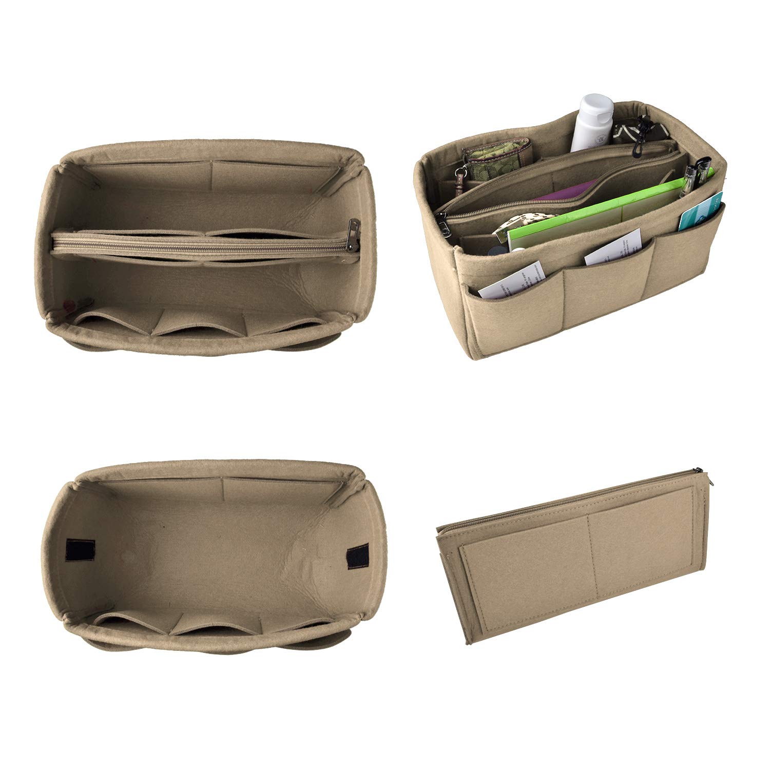 Premium Felt Fabric Handbag Organizer Insert for Tote Bags - Large Beige Purse Organizer | Perfect for Travel, Work & Everyday Use to Keep Essentials Neat