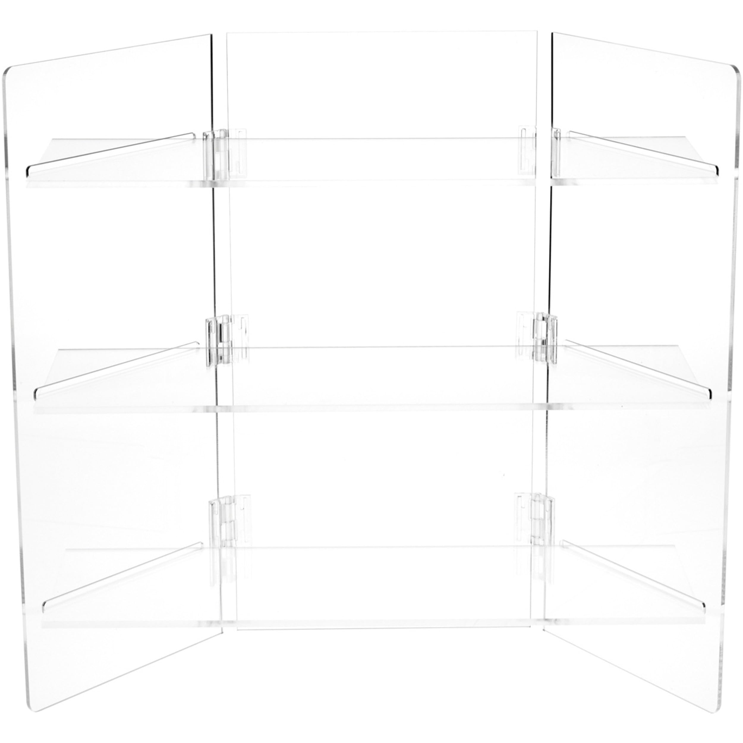 Plymor Clear Acrylic 3-Tier Folding Shelf Display - 20x20x9.5 Inches - Lightweight Portable Organizer for Retail, Trade Shows & Home Decor
