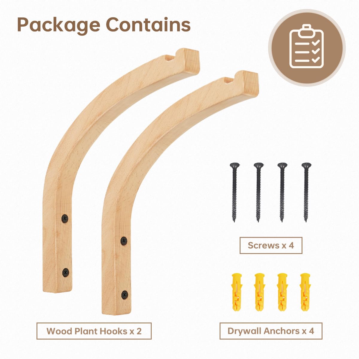 8-Inch Wooden Wall Plant Hangers (2 Pack) - Indoor Hanging Hooks for Planters, Lanterns, Wind Chimes - Perfect for Living Room, Bedroom, Balcony & Home Decor