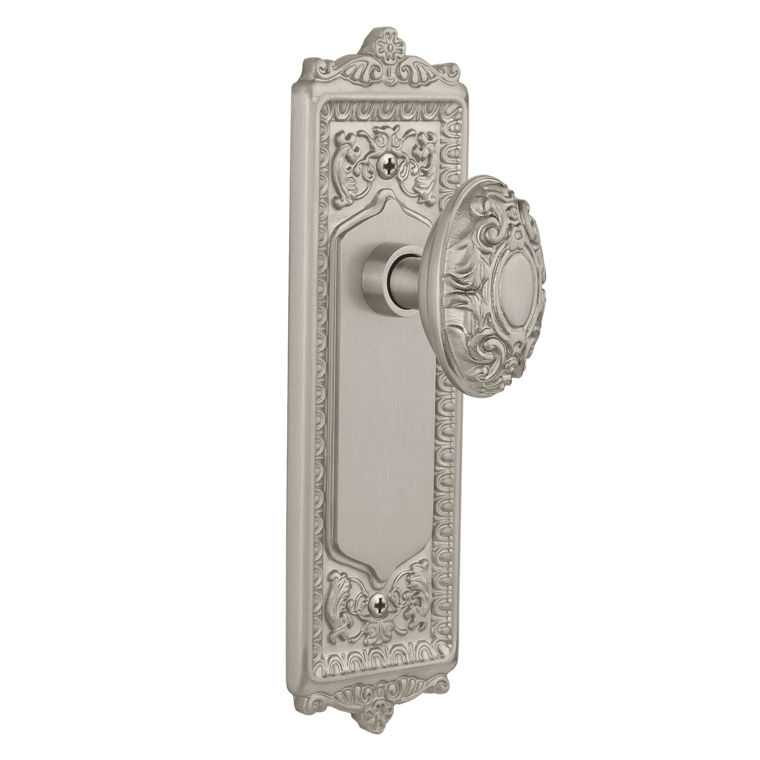 Elegant Egg & Dart Design Long Plate with Victorian Knob in Satin Nickel Finish - Perfect for Cabinet Hardware, Drawer Pulls, and Vintage Home Decor