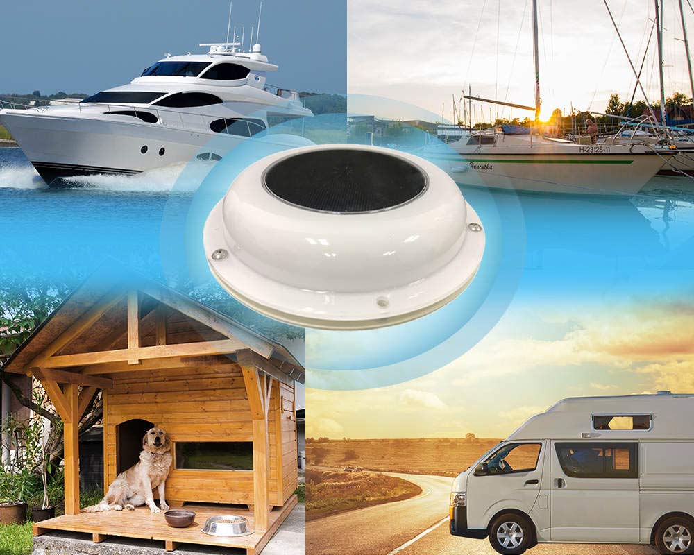 Solar Powered Ventilation Fan with Rechargeable Battery - White - for Boats, Yachts, Campers & Home Use | Improves Air Circulation in Marine, RV & Indoor Spaces
