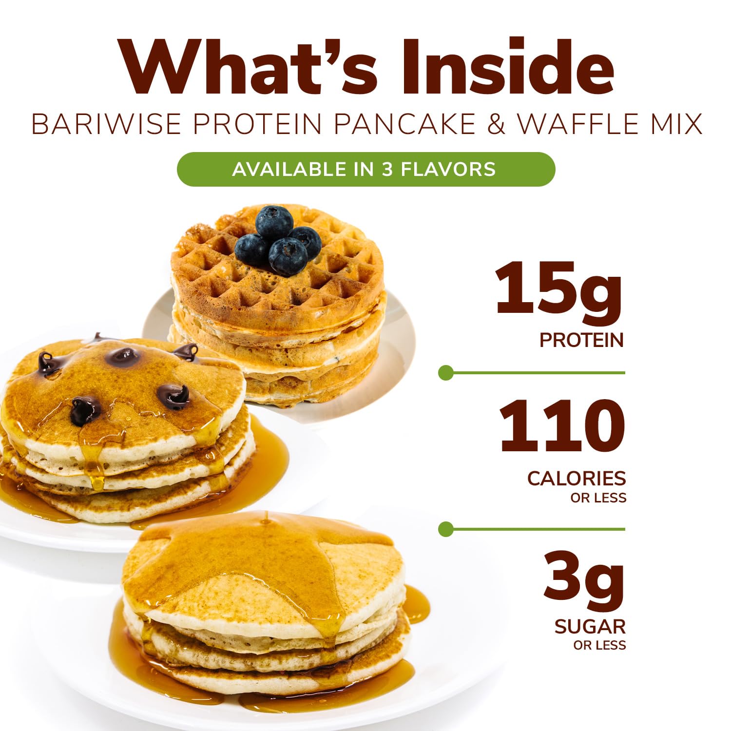 BariWise Protein Pancake & Waffle Mix - Blueberry Flavor, Low Sugar & Low Carb (7 Pack) | High Protein Breakfast Mix for Keto & Weight Loss | Perfect for Healthy Morning Meals & Fitness Lifestyles