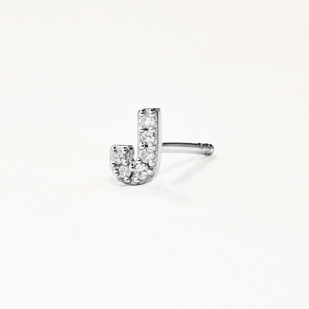 Diamond Letter J Single Stud Earring in Sterling Silver - Perfect for Birthdays, Anniversaries & Personalized Gifts