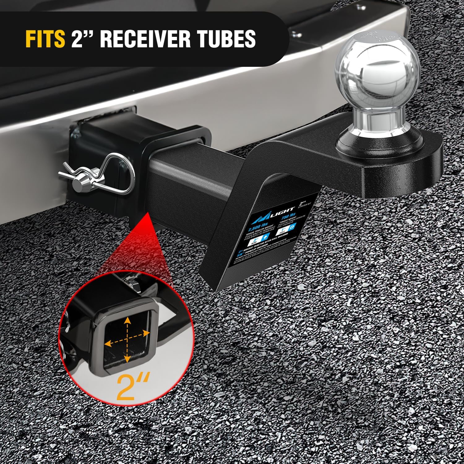 2 Inch Trailer Hitch Mount with 5/8 Inch Hitch Pin Clip - Heavy Duty 2 Inch Rise Ball for Towing & Hauling - Perfect for Trucks, SUVs & Trailers