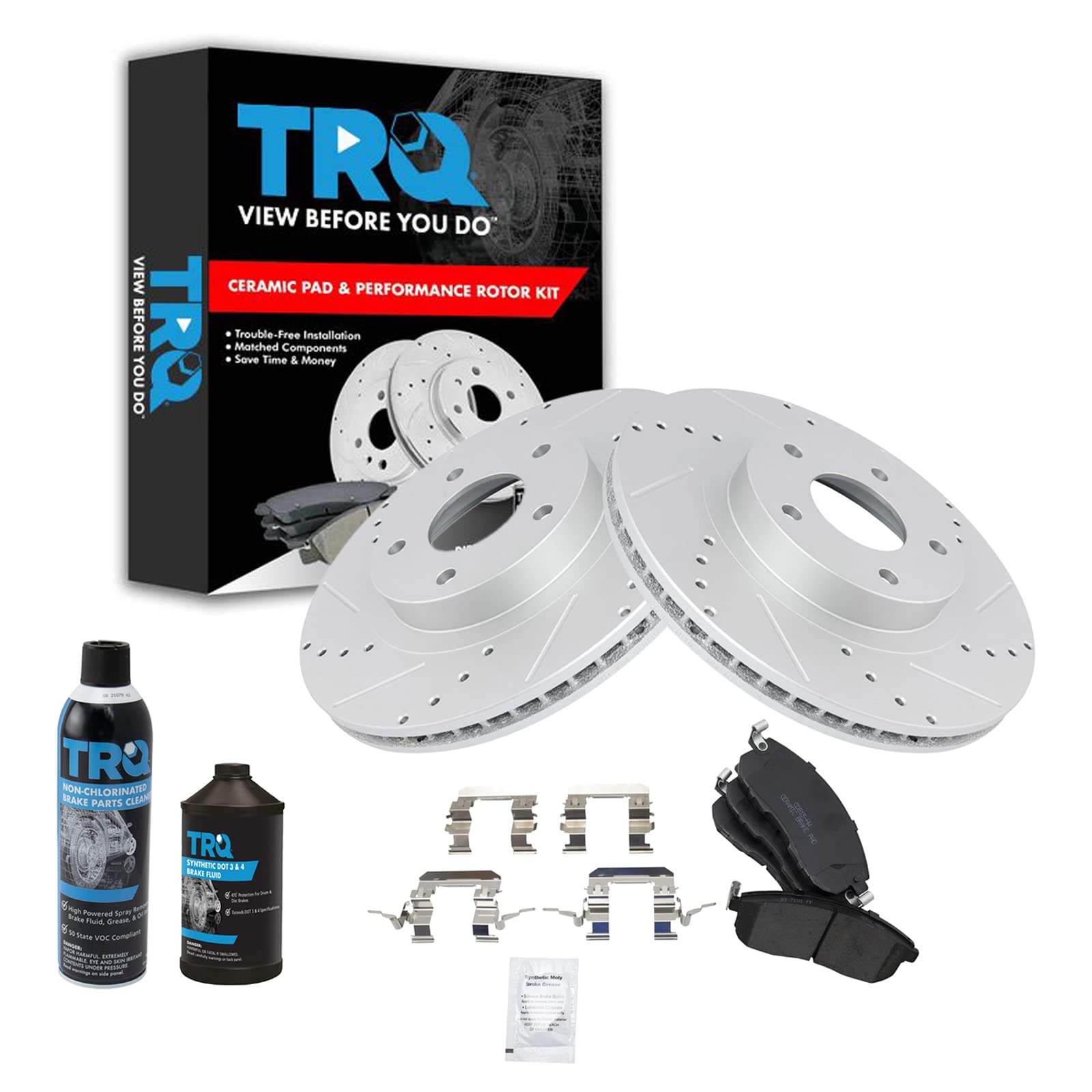 TRQ Front Performance Brake Pad & Rotor Kit - Ceramic Premium G-Coated - Compatible with 2002-2004 INFINITI I35, 2002-2006 Nissan Altima, 2002-2003 Maxima - Perfect for High-Performance Driving, Daily Commuting & Smooth Braking