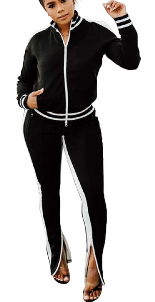 Choichic Women's Jogging Suit Set - Zippered Hoodie & Wide Leg Slit Pants Tracksuit | Casual Workout Outfit for Running, Yoga & Lounge Wear